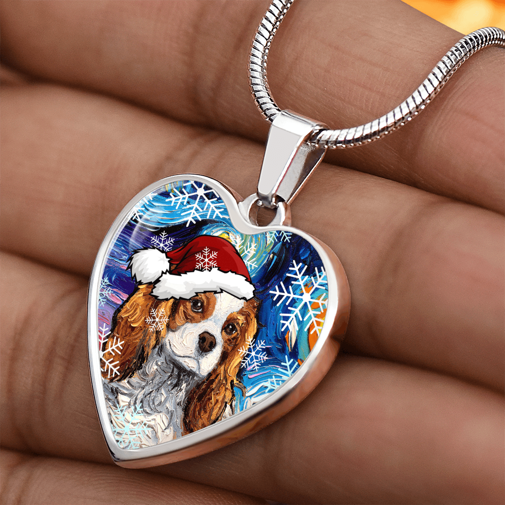 Santa Blenheim Spaniel Heart Necklace