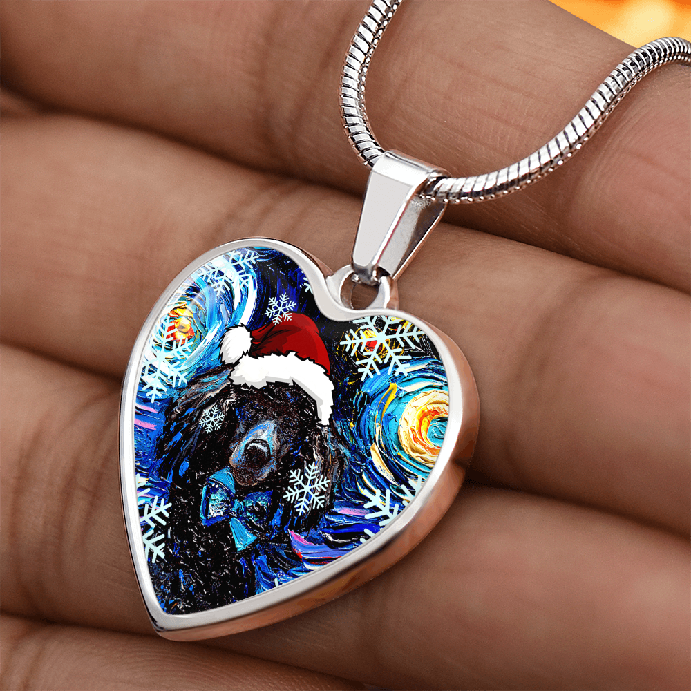 Santa Black Poodle Heart Necklace