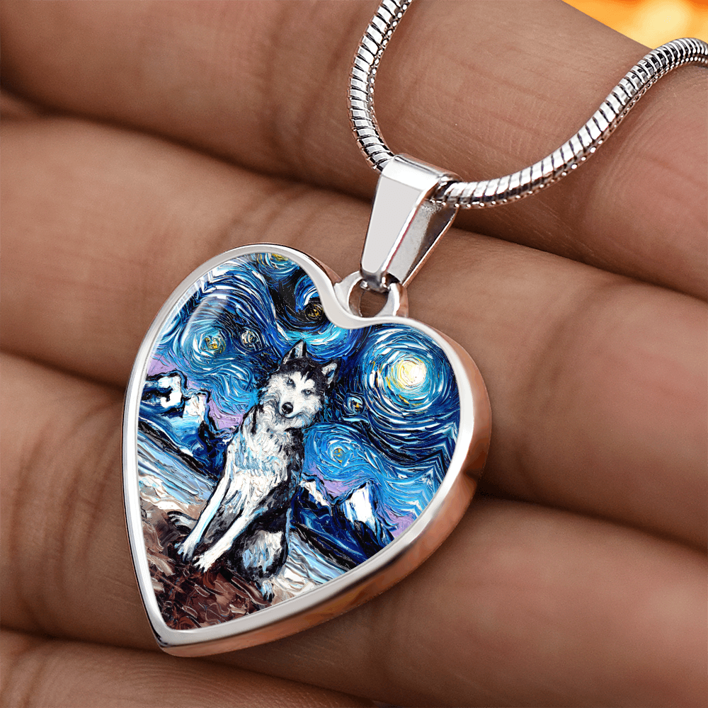 Husky Starry Night Heart Necklace