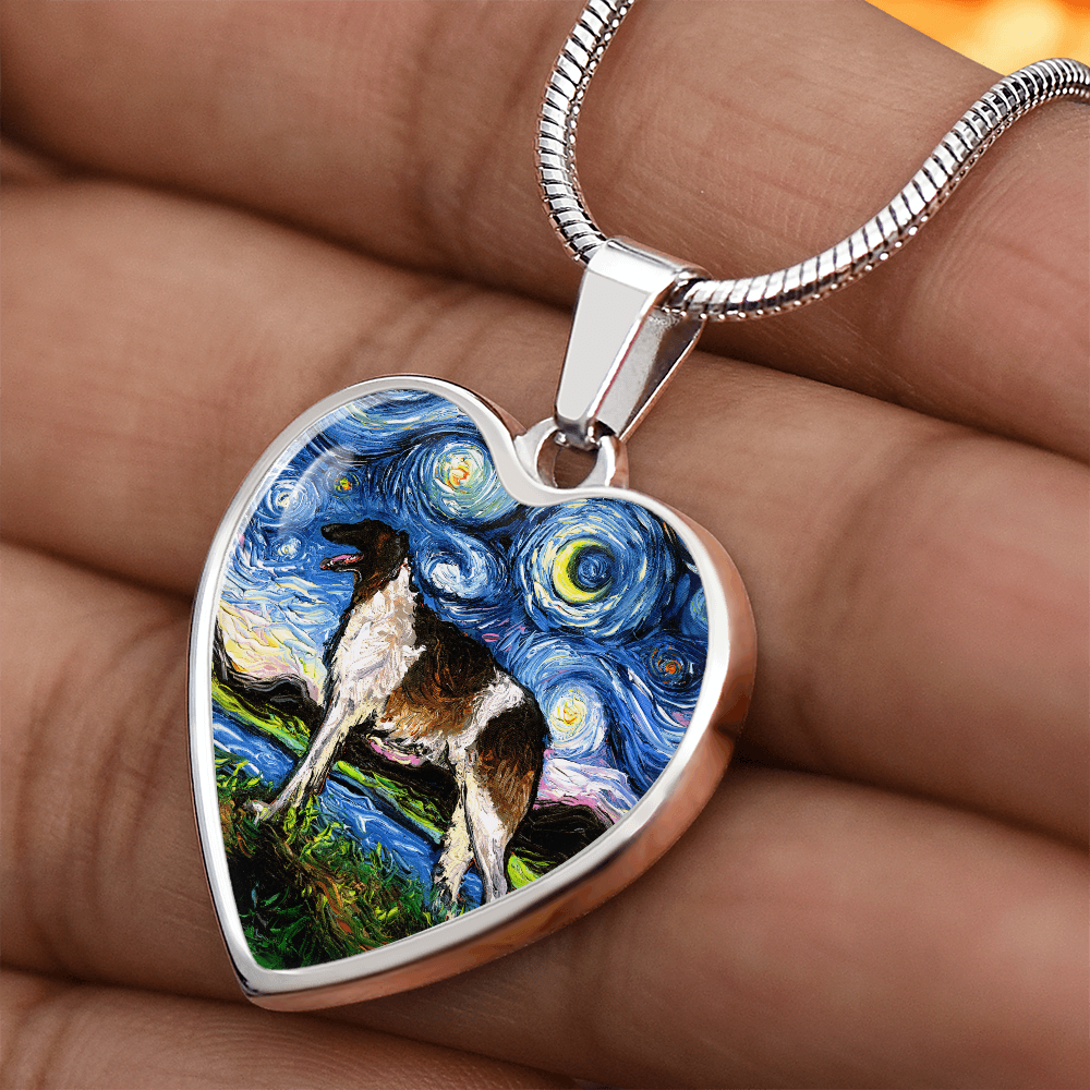 Borzoi Starry Night Heart Necklace