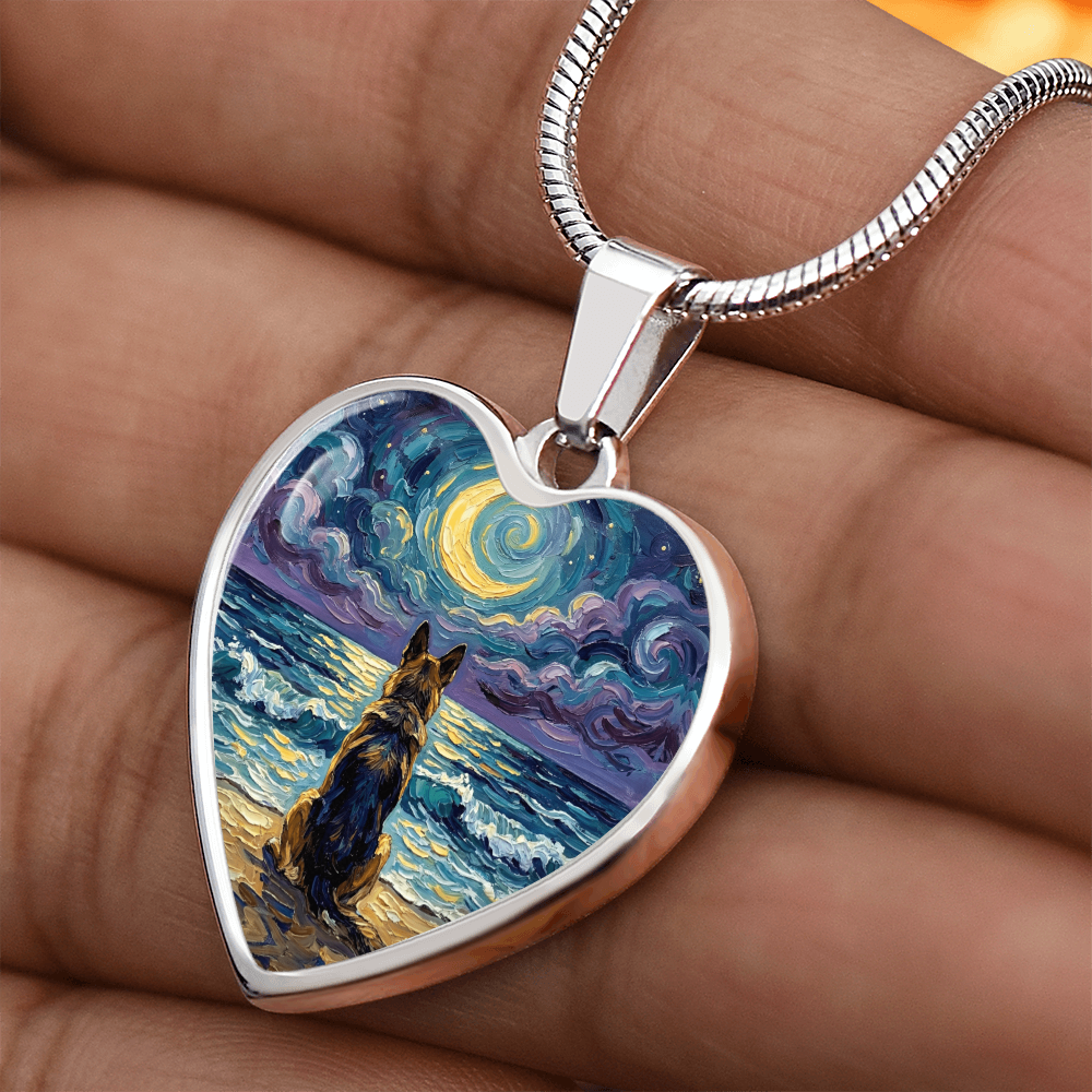 Beach Night - German Shepherd Heart Necklace