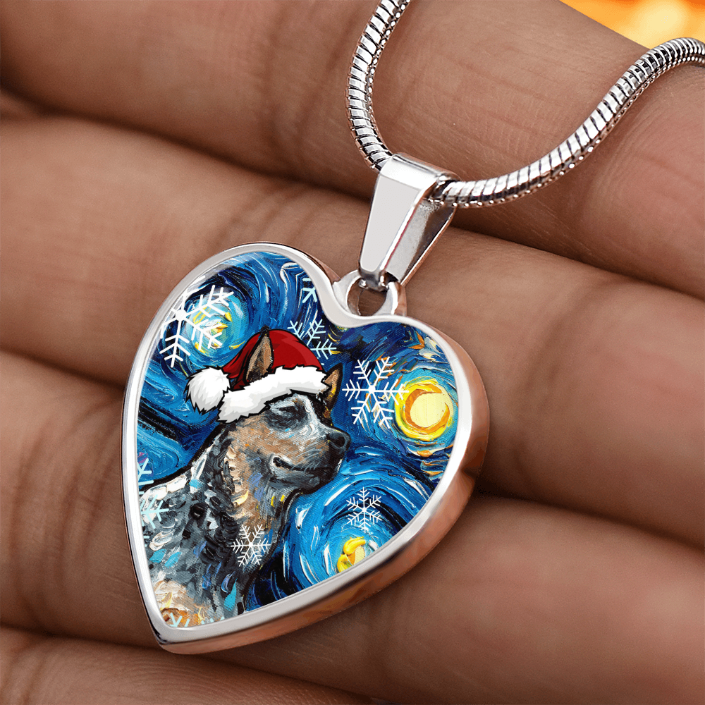 Blue Heeler Christmas Heart Necklace