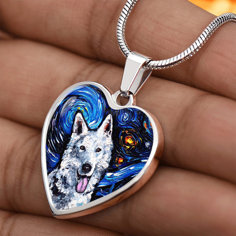 Swiss Shepherd Portrait Starry Night Heart Necklace