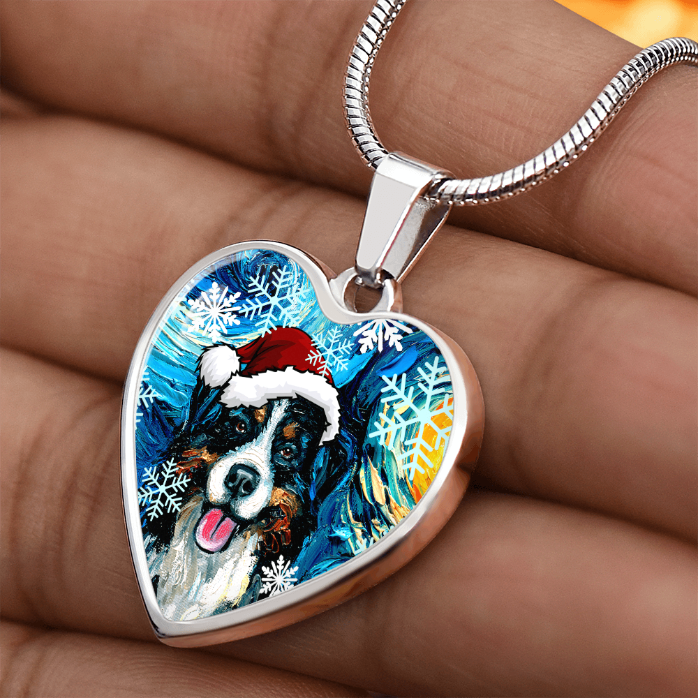 Santa Bernese Mountain Dog Heart Necklace