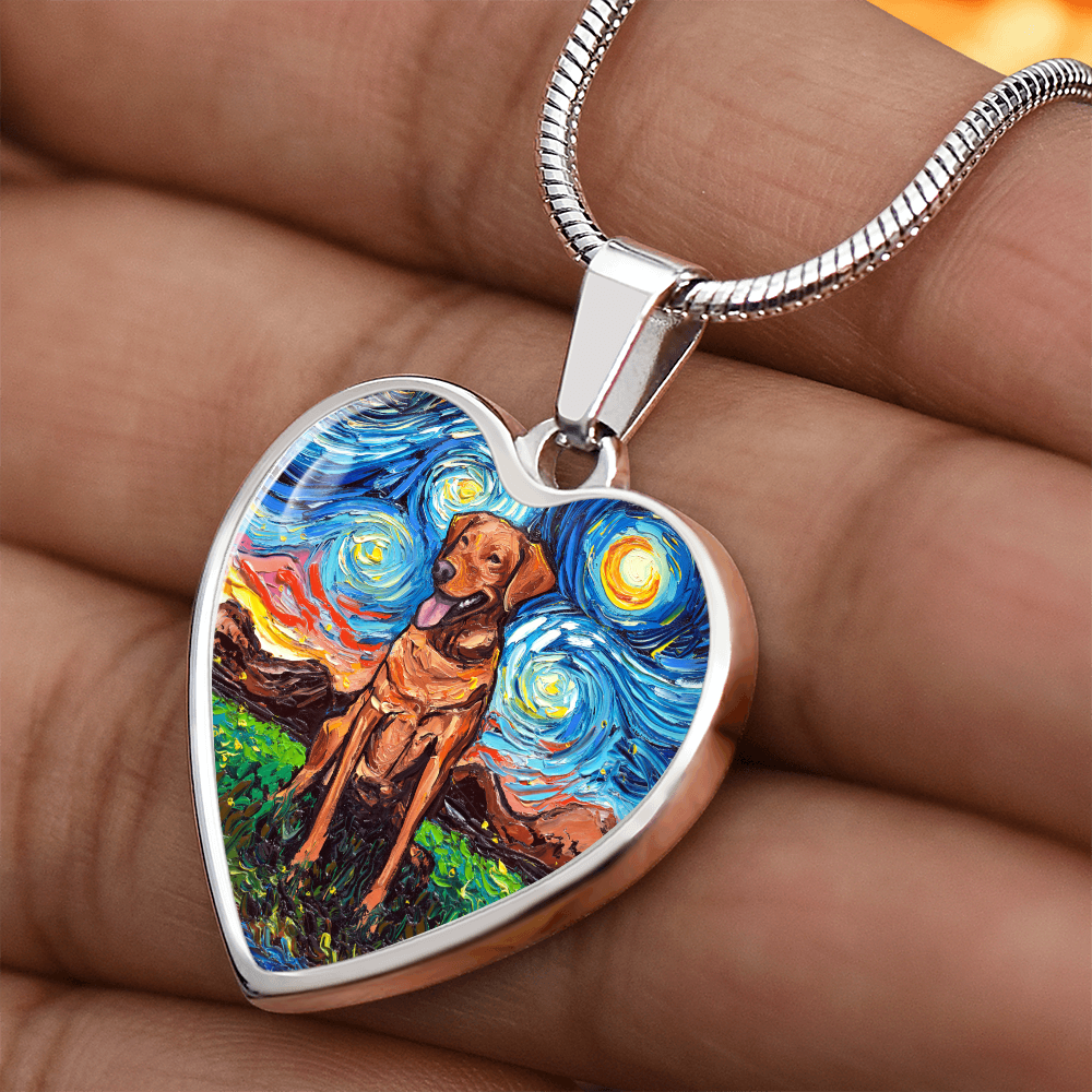 Fox Red Labrador Starry Night Heart Necklace