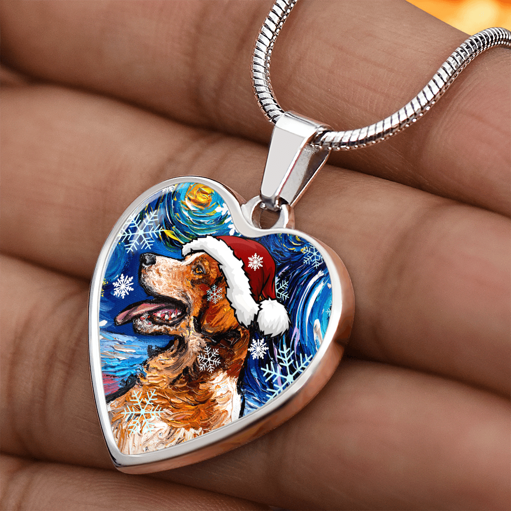 Brittany Spaniel Christmas Heart Necklace