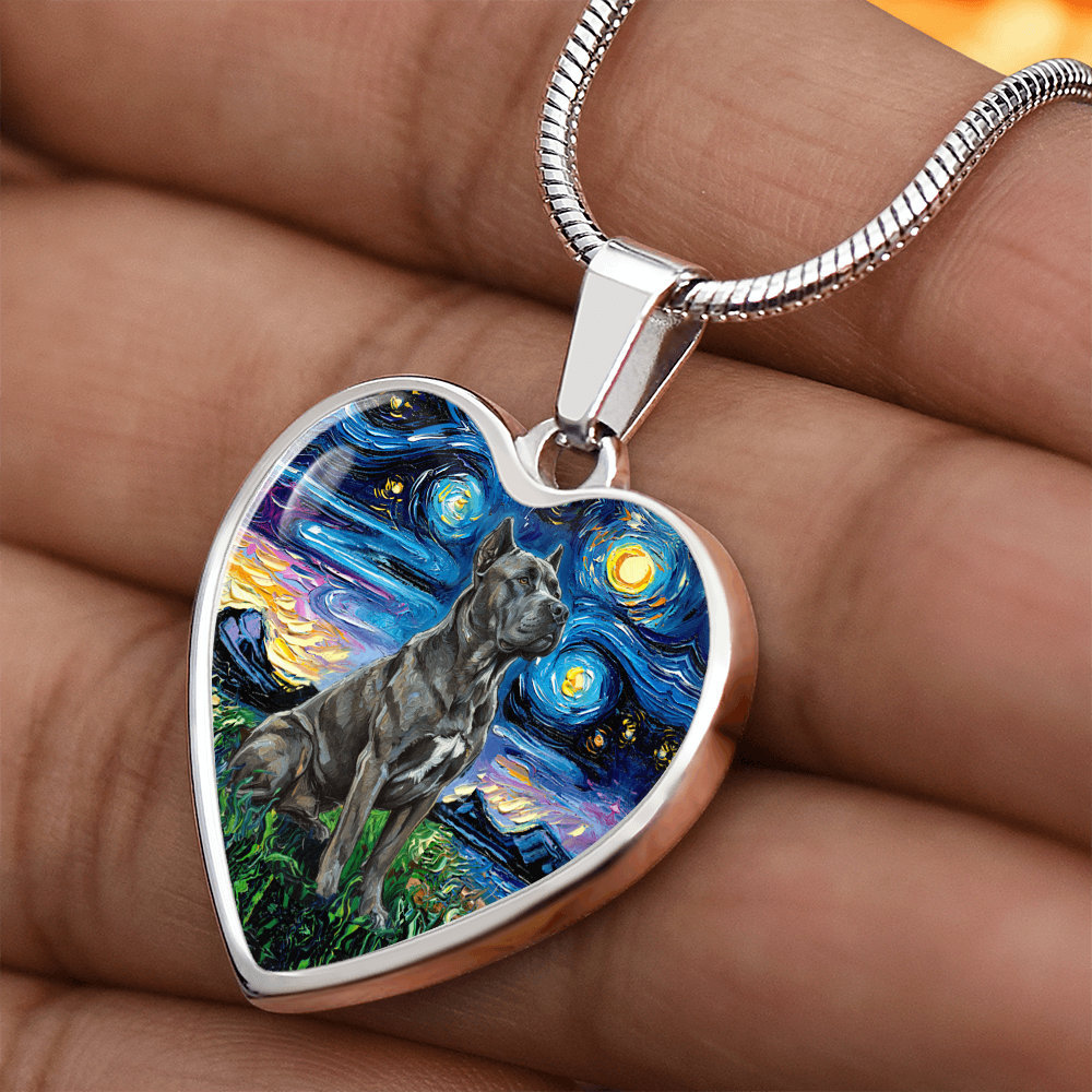 Cane Corso Starry Night Heart Necklace