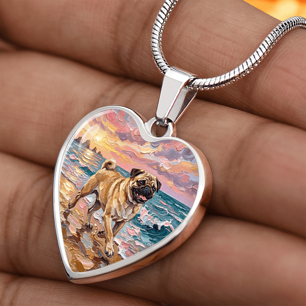 Summer Sunset - Fawn Pug Heart Necklace