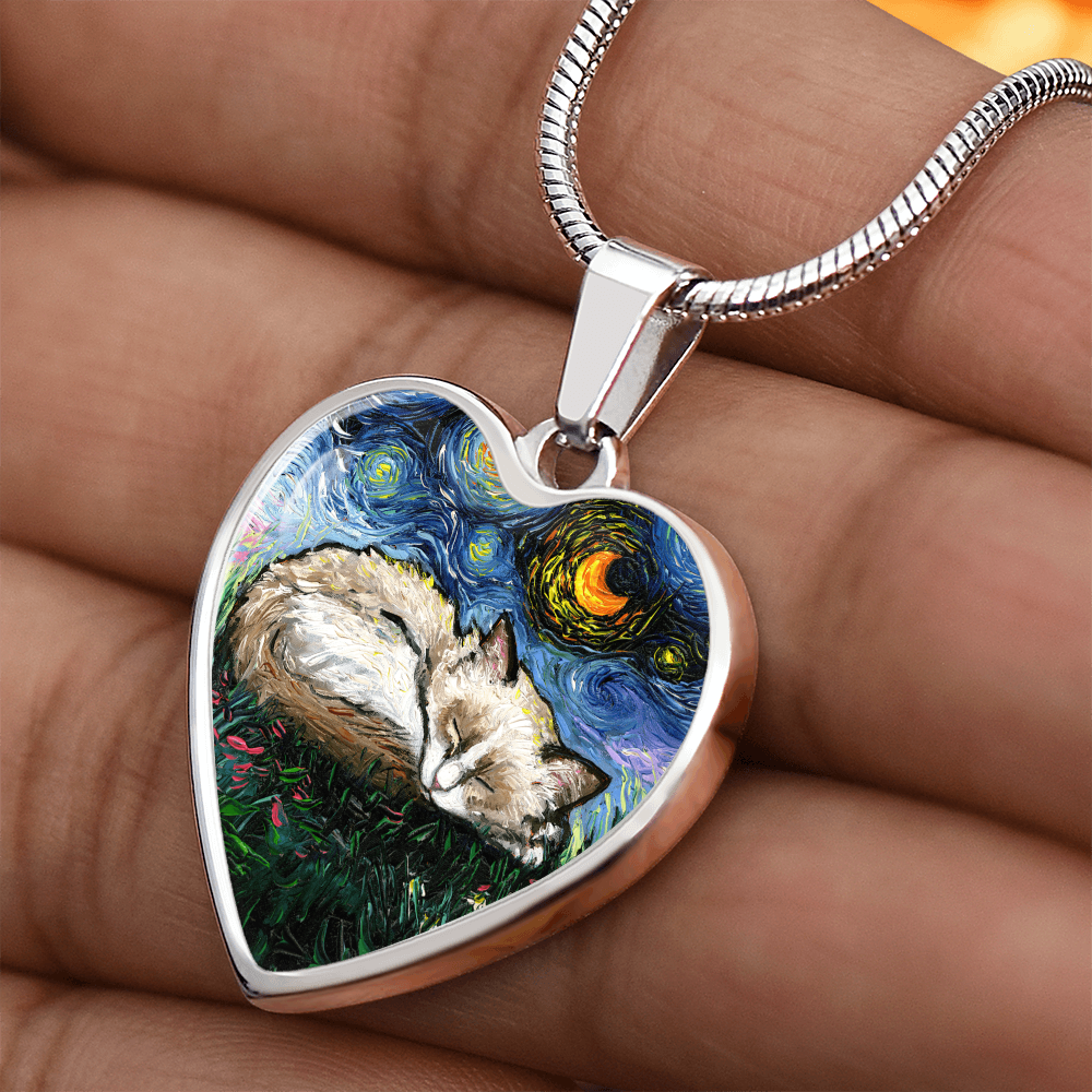 Ragdoll Kitten Starry Night Heart Necklace