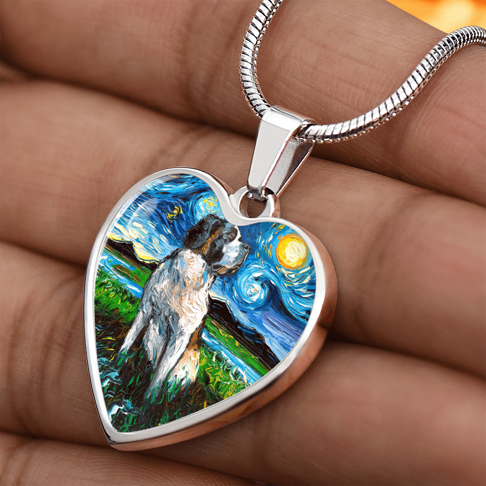 Saint Bernard Starry Night Heart Necklace