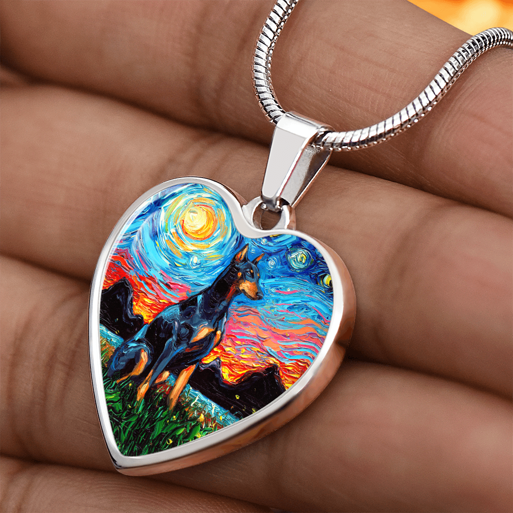 Doberman Pinscher Starry Night Heart Necklace