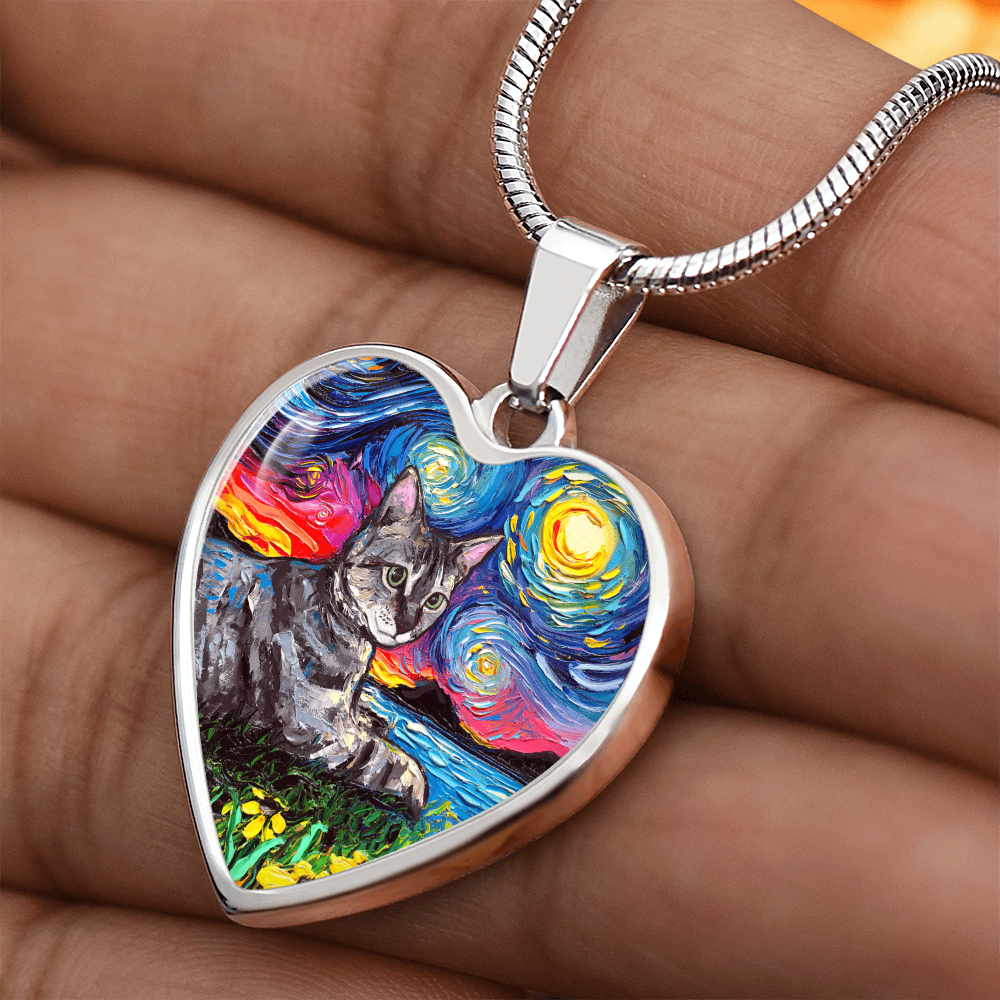 Virginia Gray Tabby Starry Night Heart Necklace
