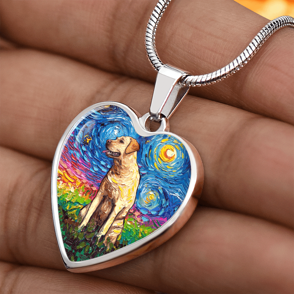 Yellow Labrador Starry Night Heart Bangle Bracelet