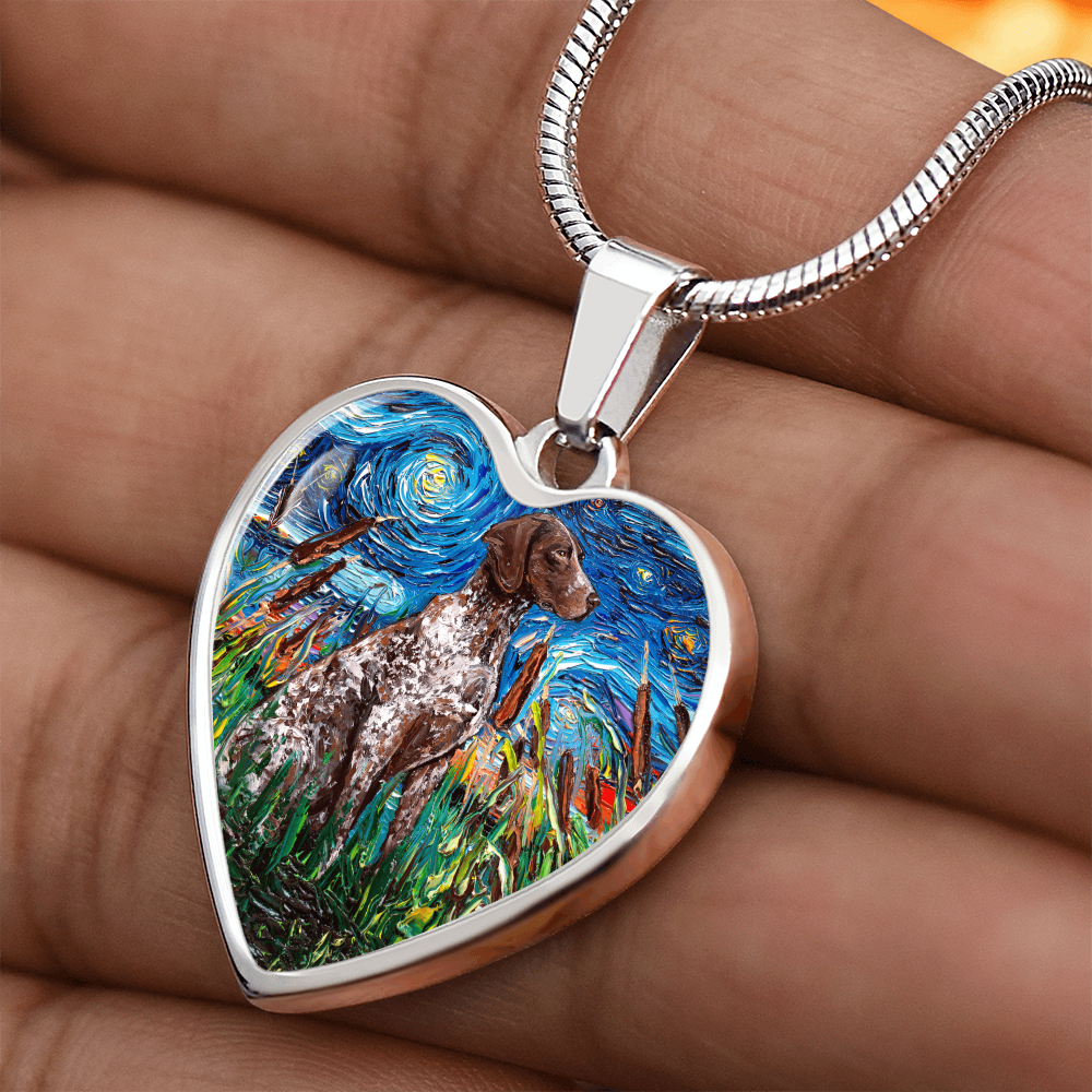 Brown German Short Hair Pointer Starry Night Heart Pendant