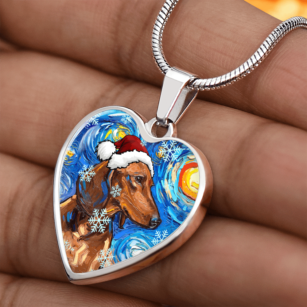 Brown Dachshund Christmas Necklace