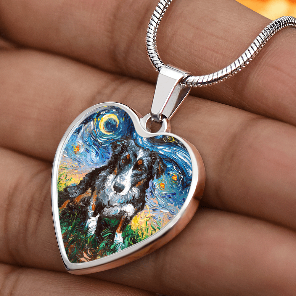 Australian Shepherd Starry Night Heart Necklace