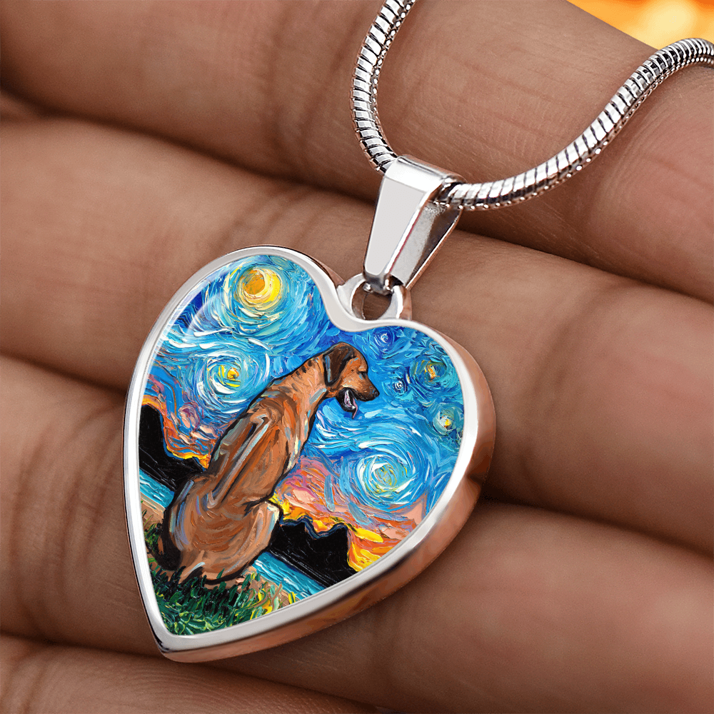 Rhodesian Ridgeback Starry Night Heart Necklace