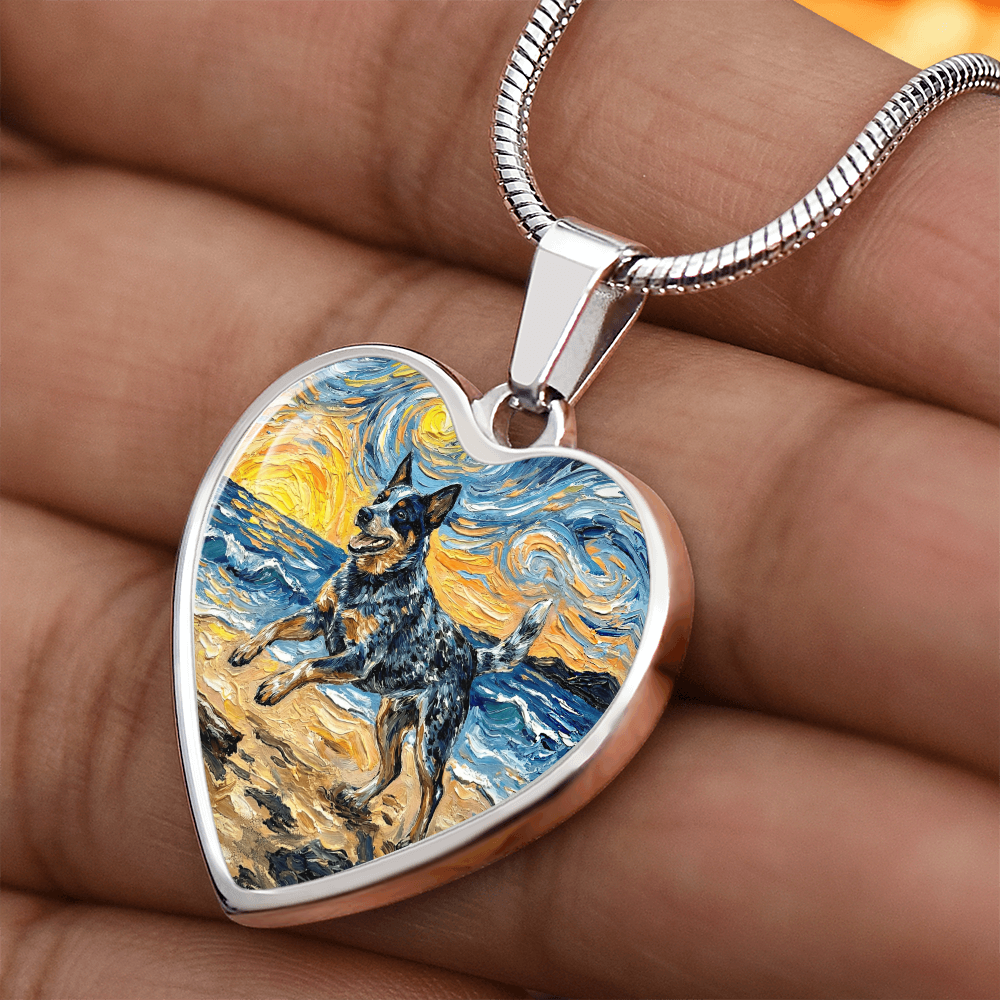 Frolicking Blue Heeler Heart Necklace