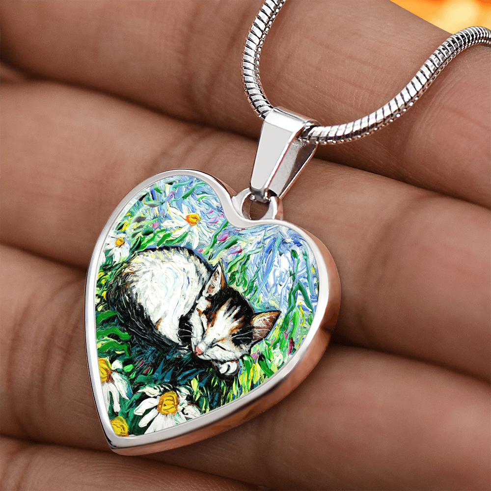 Kitten Sweet Dreams Starry Night Heart Necklace