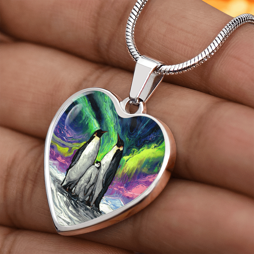 Enjoying The Show Penguin Family Heart Necklace