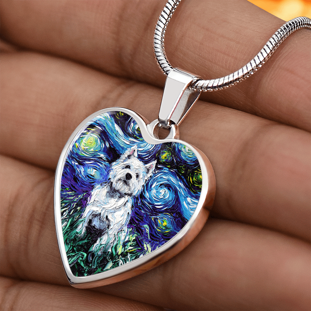 Westie Starry Night Heart Necklace