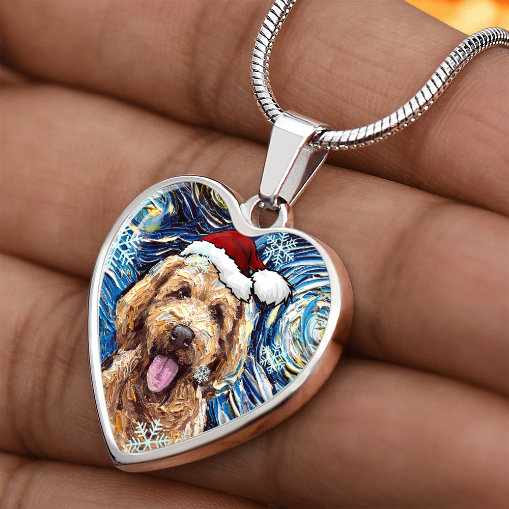 Goldendoodle Christmas Heart Necklace