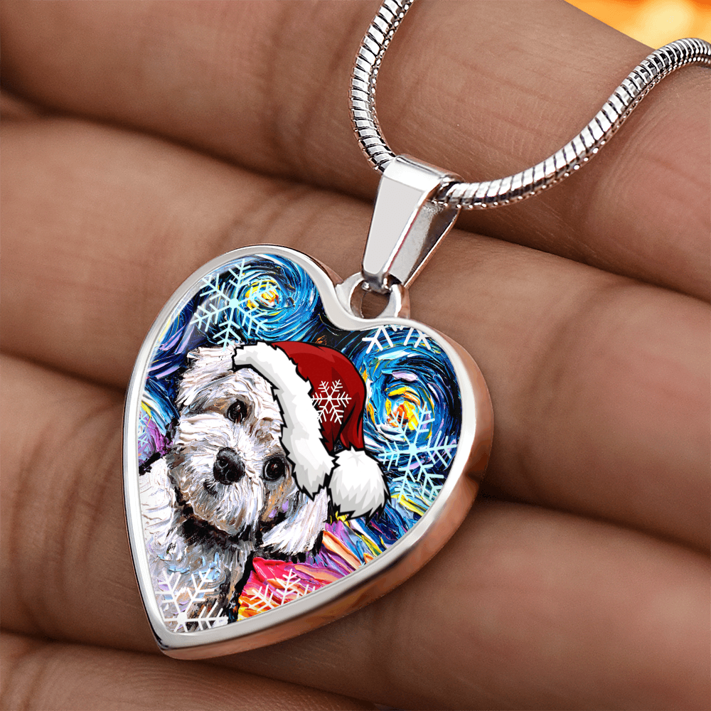 Maltipoo Christmas Heart Necklace