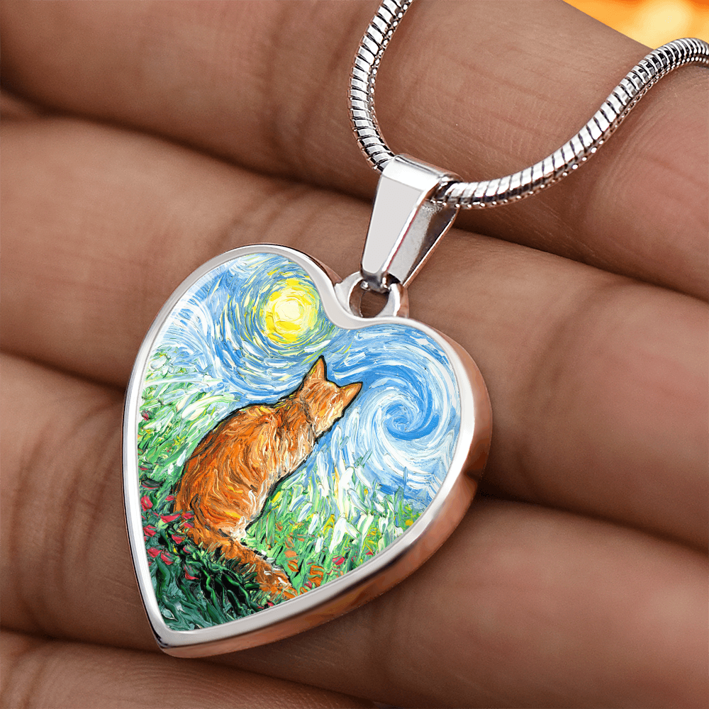 Orange Tabby Spring Morning Heart Necklace