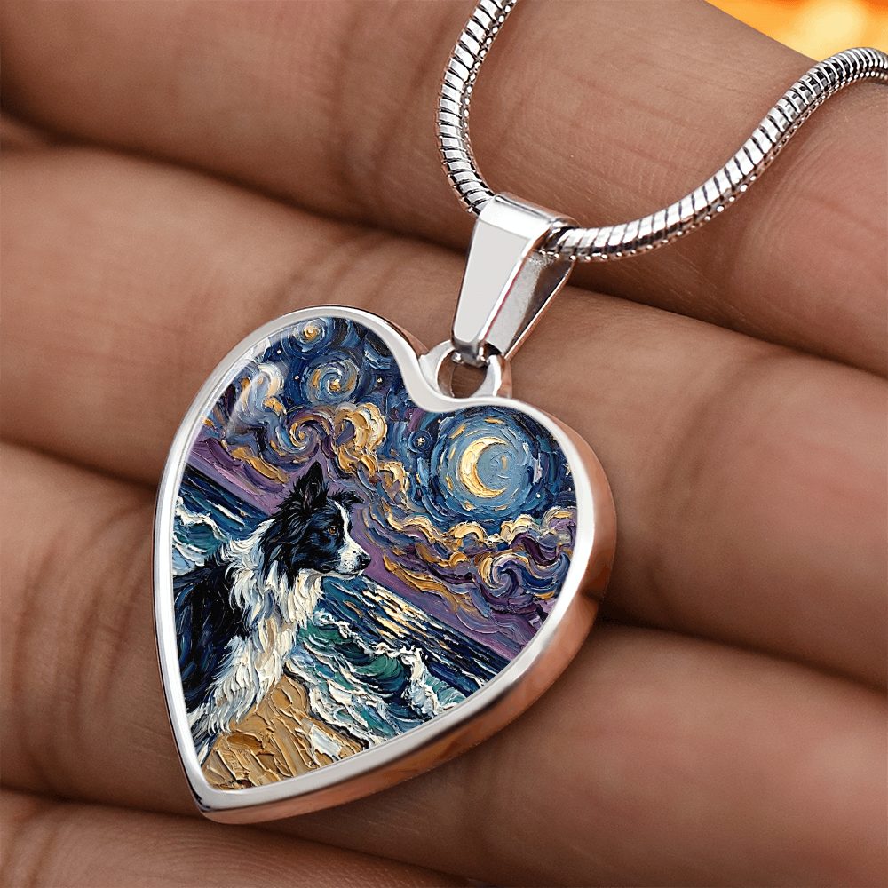 Border Collie Portrait Heart Necklace