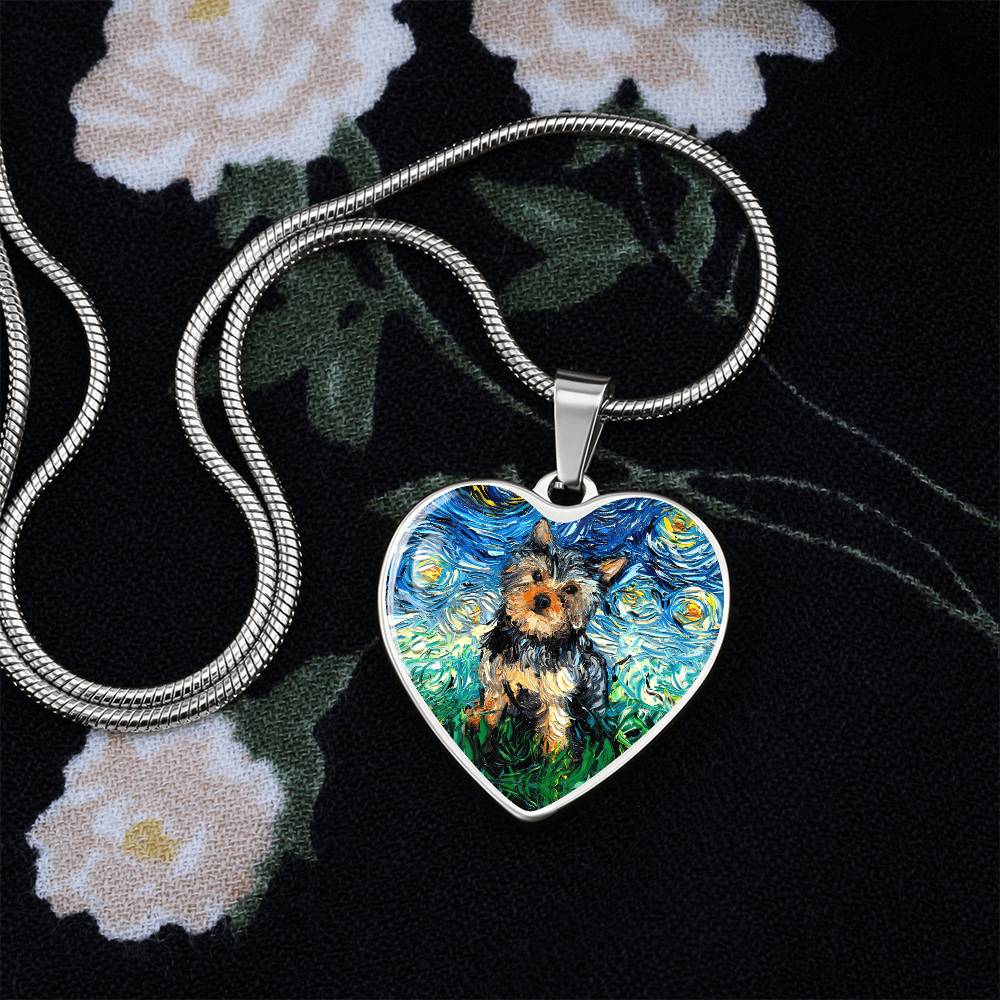 Yorkshire Terrier Starry Night Heart Necklace