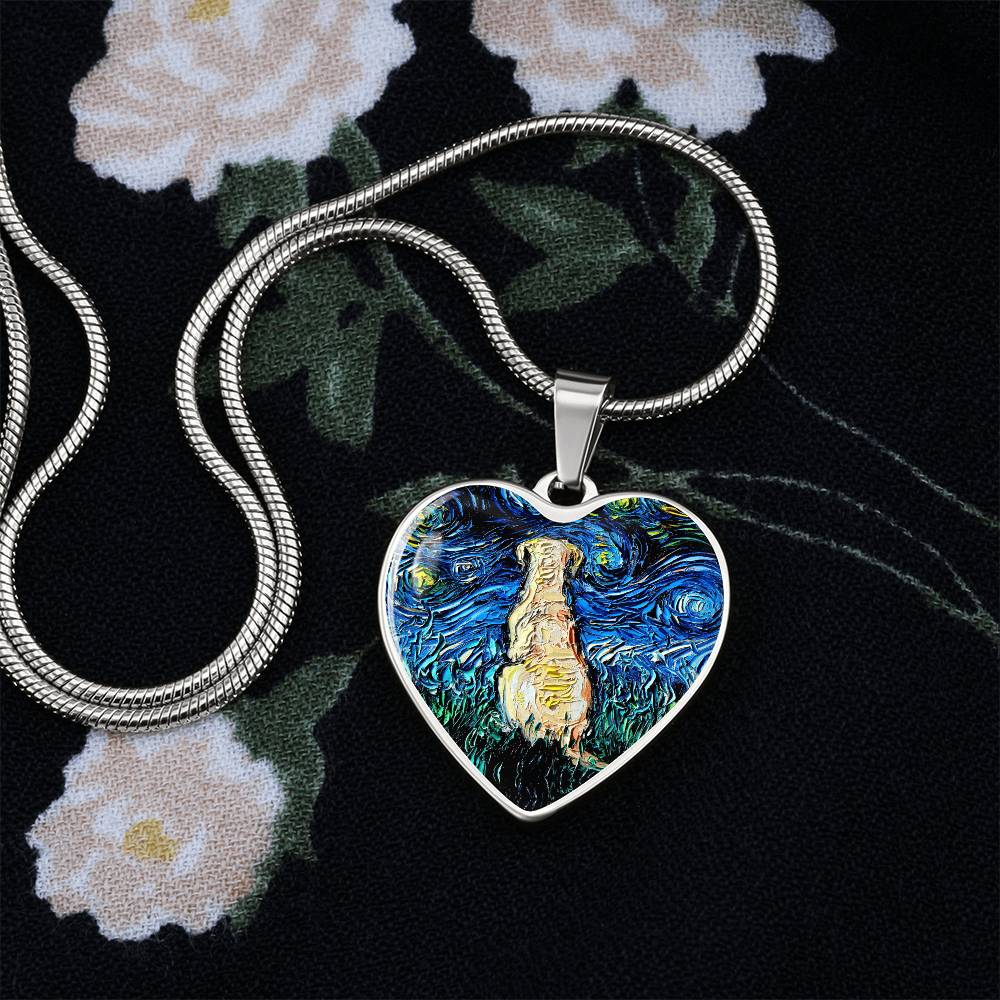 Yellow Labrador Back Starry Night Heart Necklace