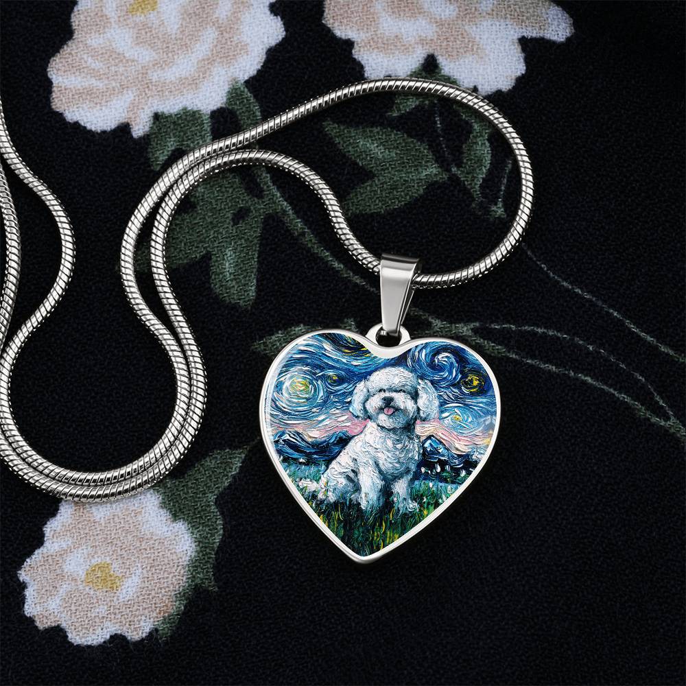 Bichon Frise Starry Night Heart Necklace