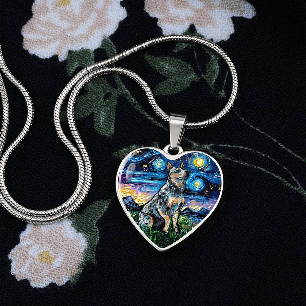Blue Heeler Starry Night Heart Necklace