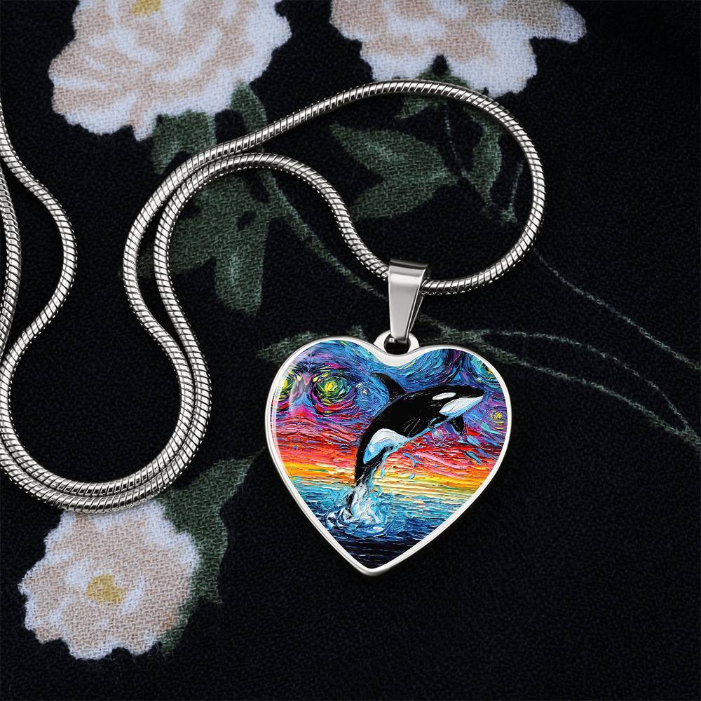 Orca Starry Night Heart Necklace