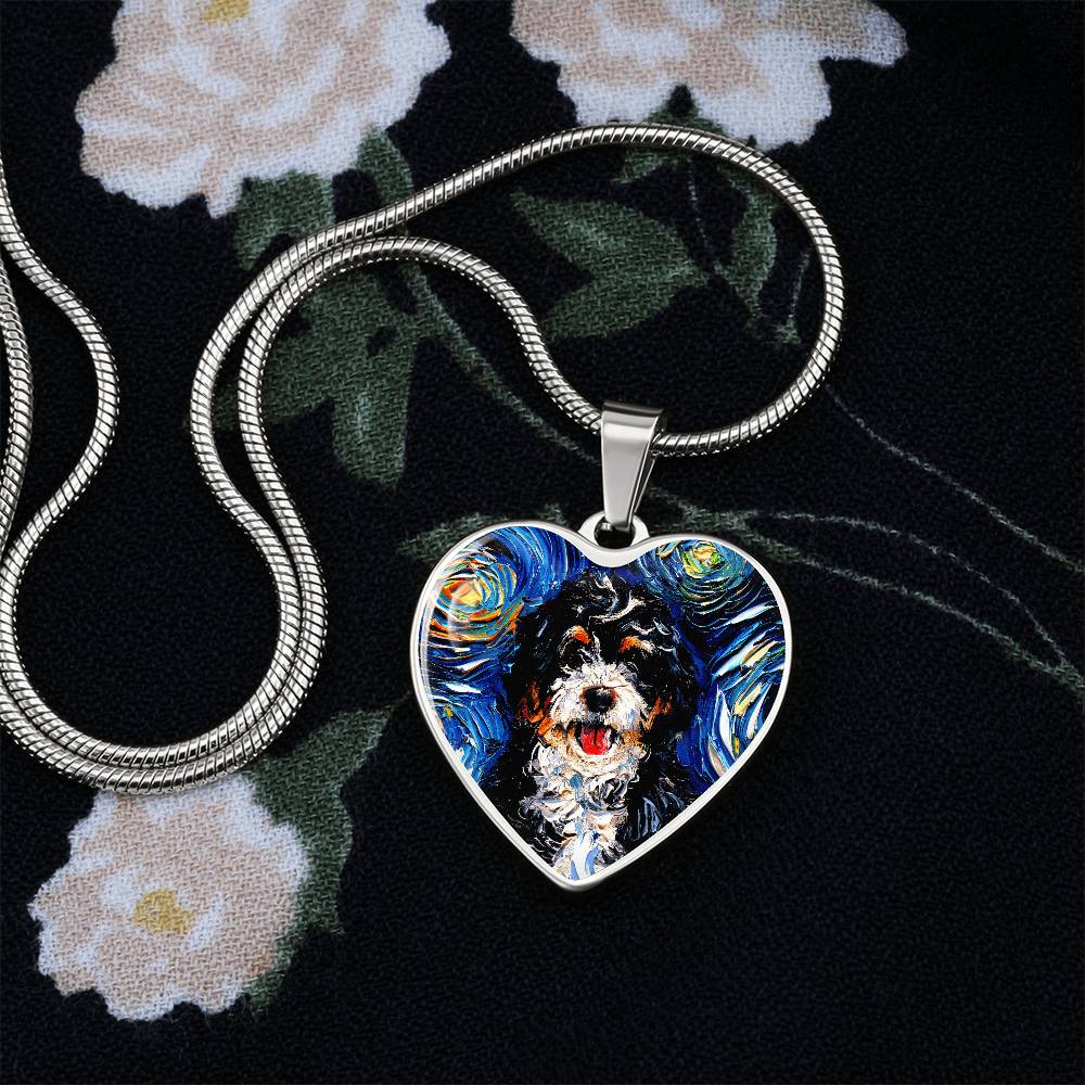 Bernedoodle Starry Night Heart Necklace