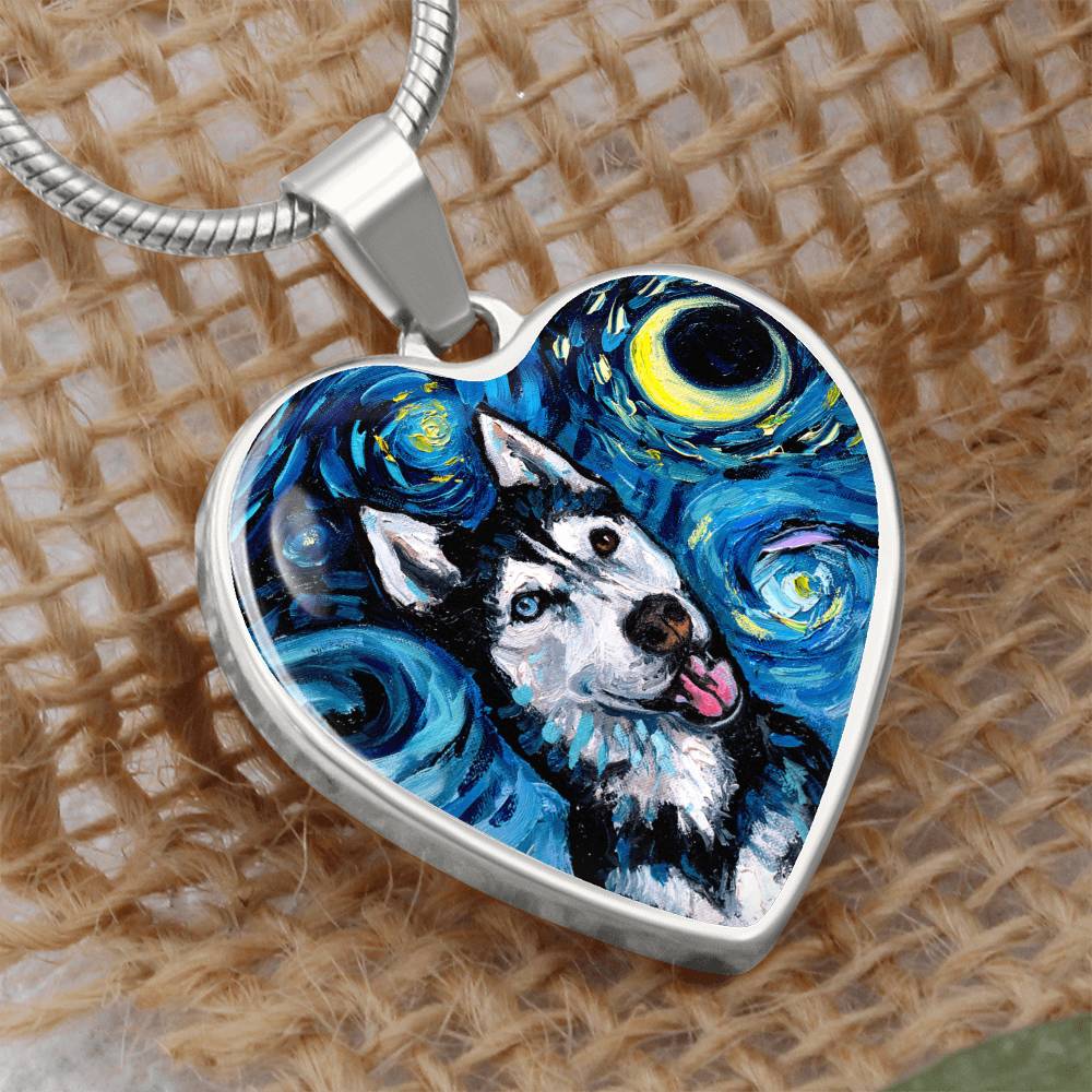 Happy Husky Starry Night Heart Necklace