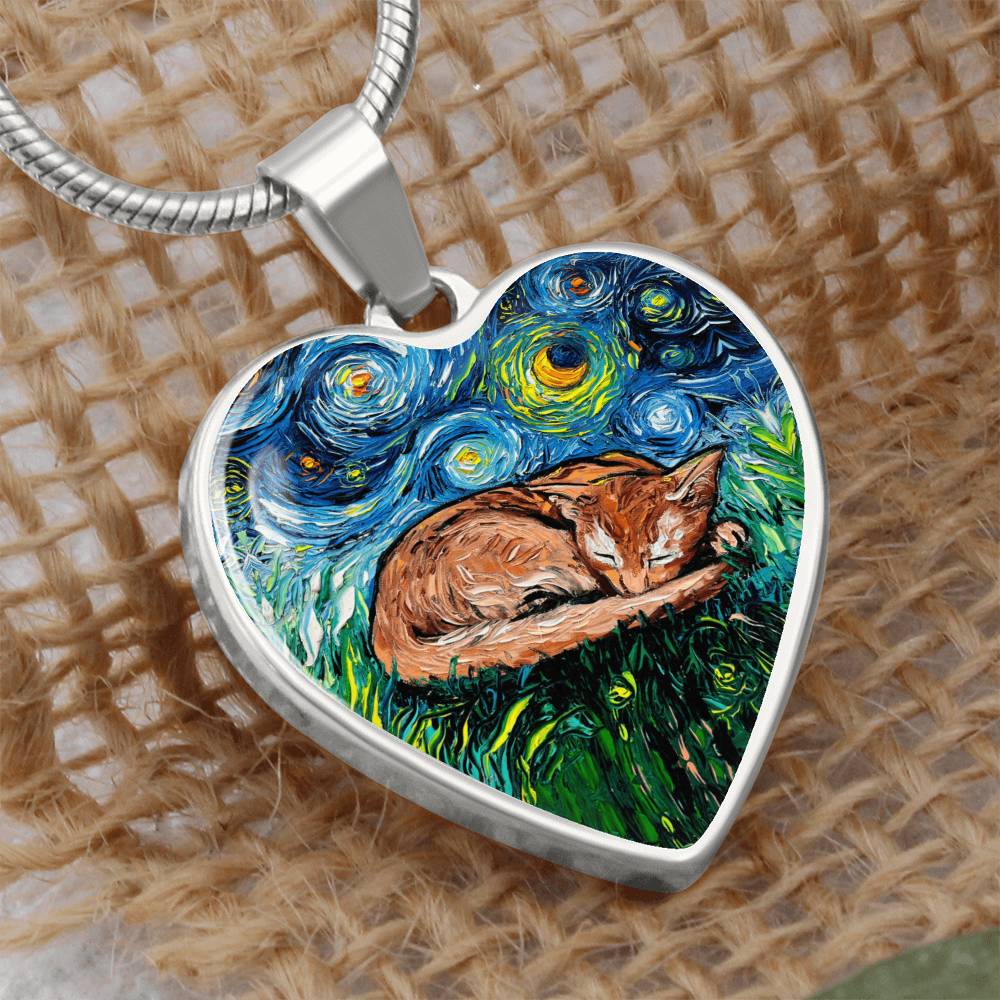 Abysinnian Cat Starry Night Heart Necklace