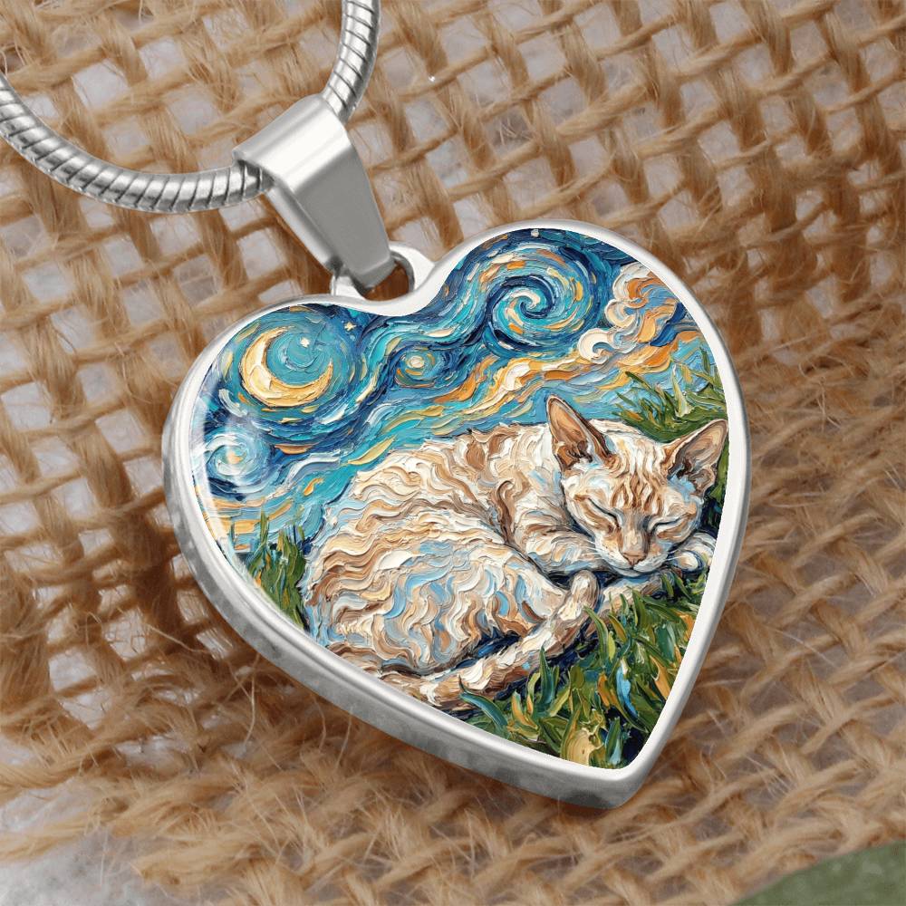 Sleepy Cornish Rex Night Heart Necklace
