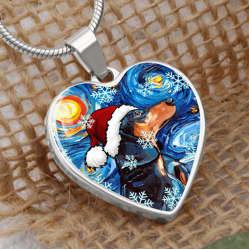 Santa Black and Tan Dachshund Heart Necklace