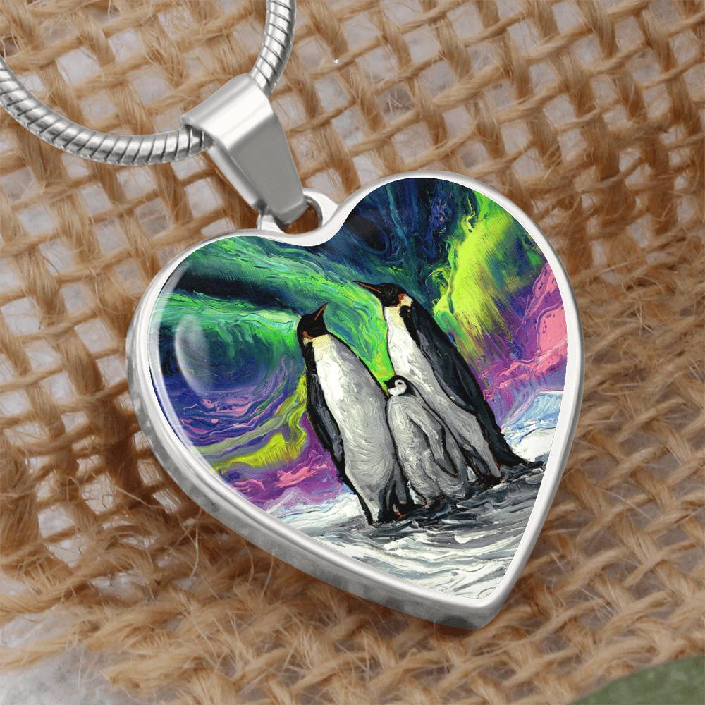 Enjoying The Show Penguin Family Heart Necklace