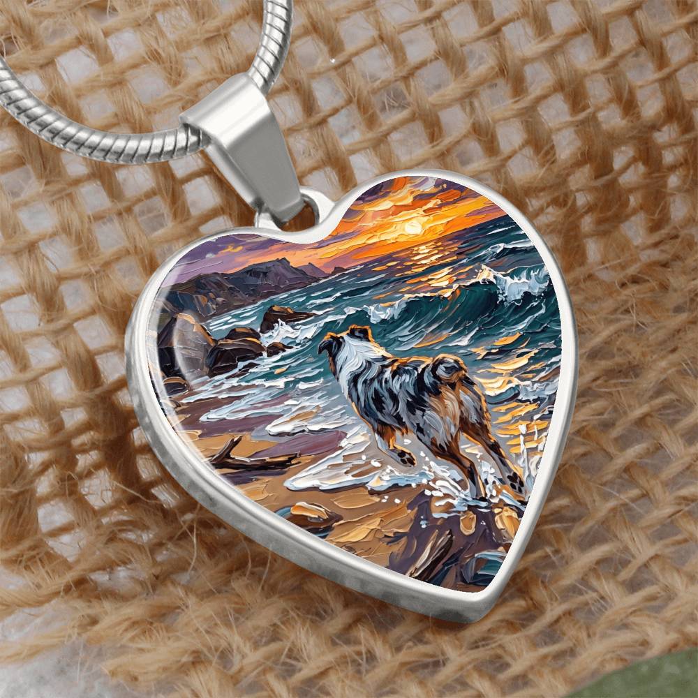 Beach Day - Merle Aussie Shepherd Heart Necklace