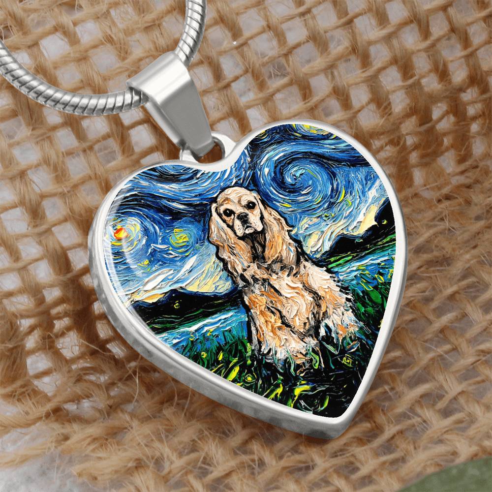 Buff American Cocker Spaniel Starry Night Heart Necklace
