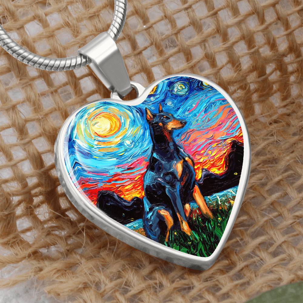 Doberman Pinscher Starry Night Heart Necklace