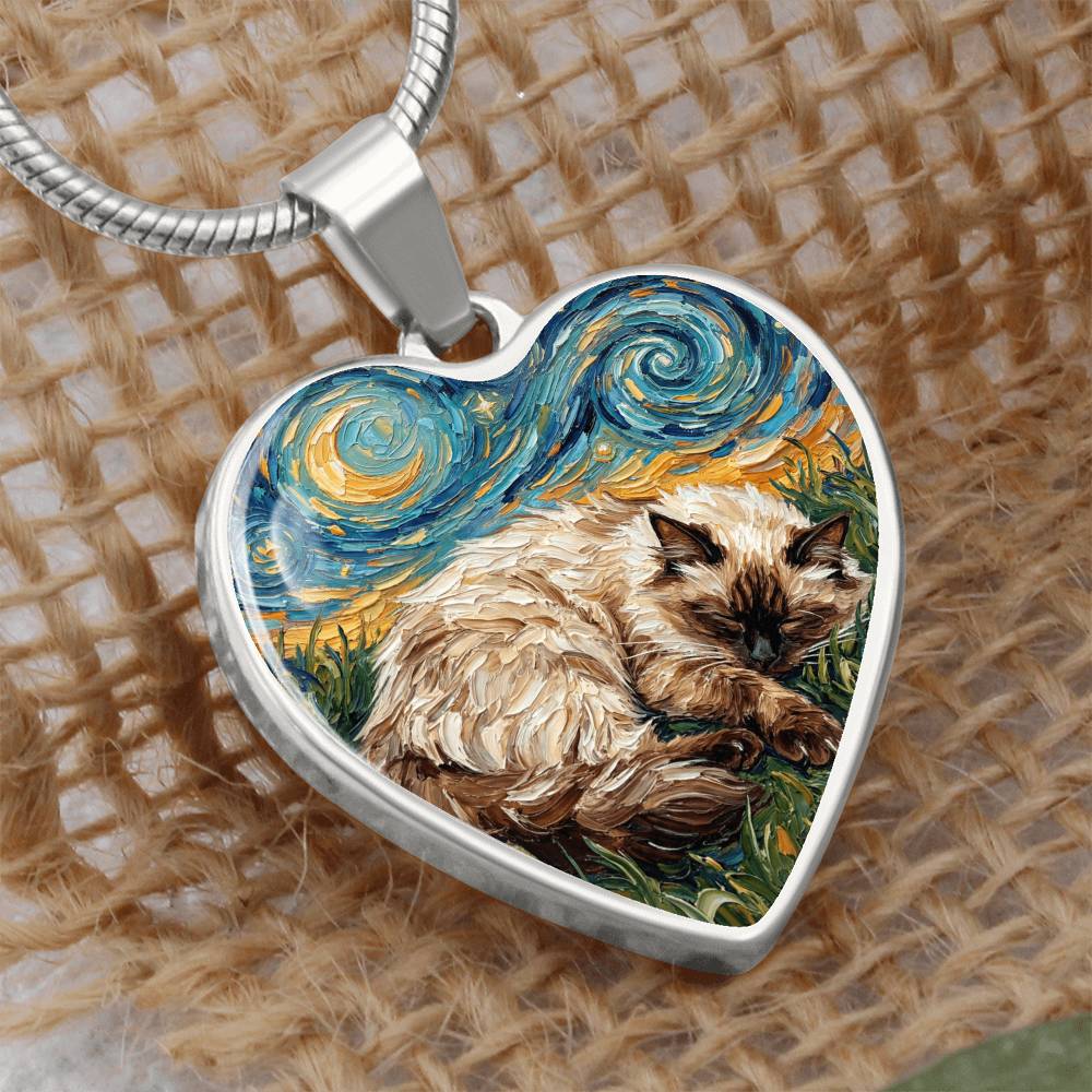 Sleepy Birman Night Heart Necklace