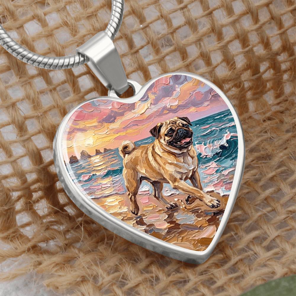 Summer Sunset - Fawn Pug Heart Necklace