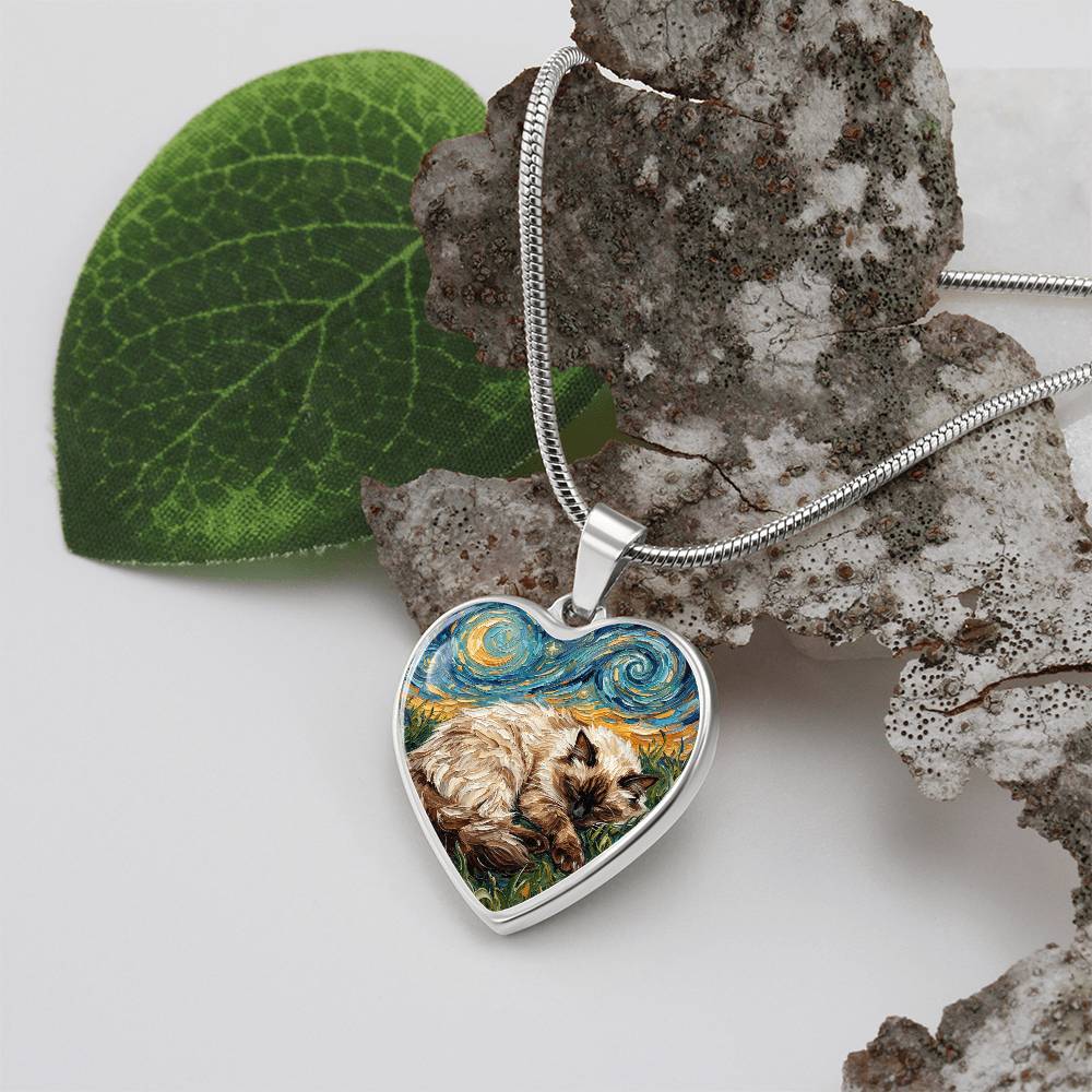 Sleepy Birman Night Heart Necklace
