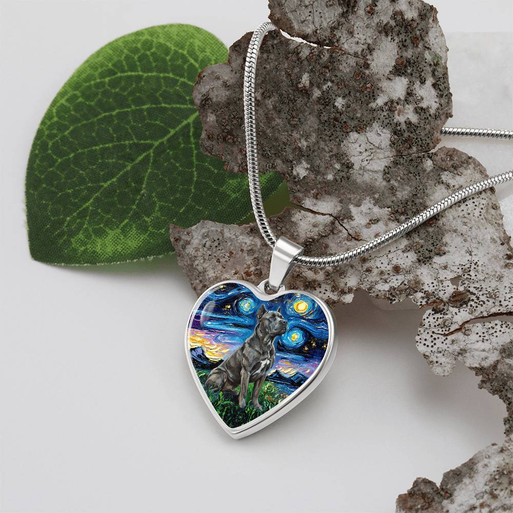 Cane Corso Starry Night Heart Necklace