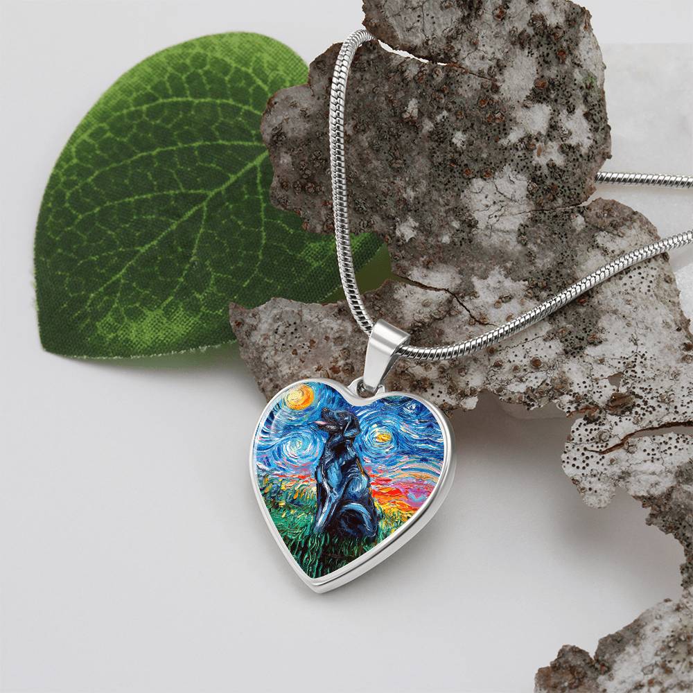 Black Labrador Starry Night Heart Necklace