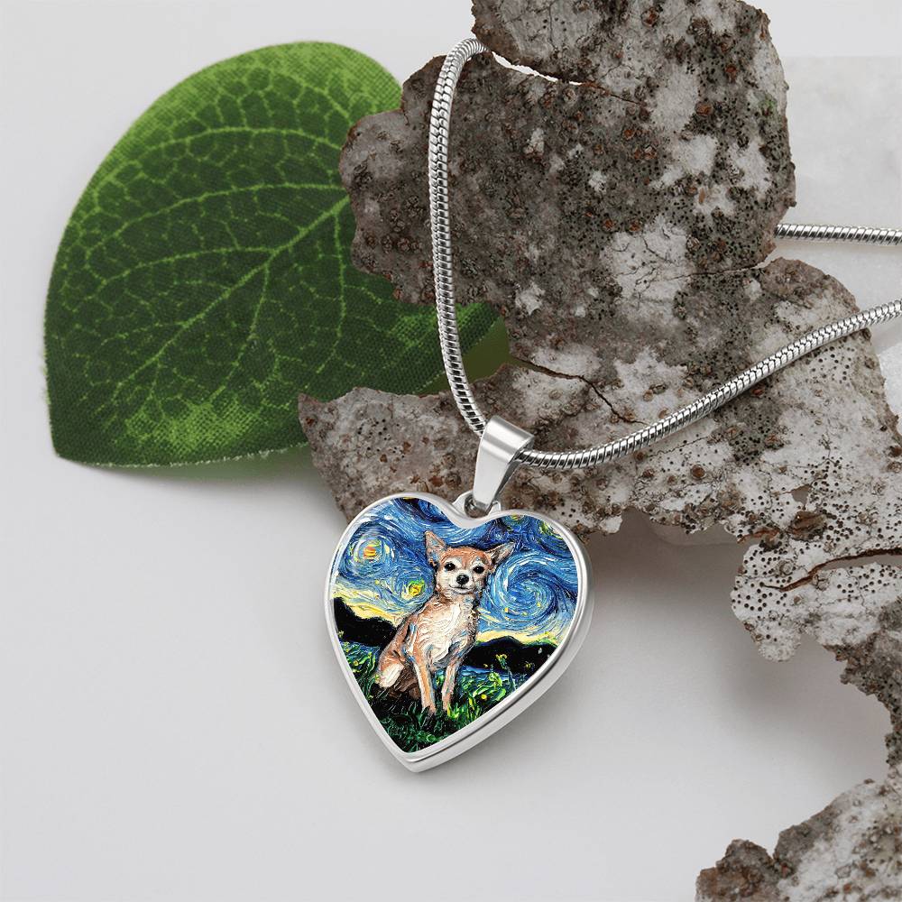 Chihuahua Starry Night Heart Necklace