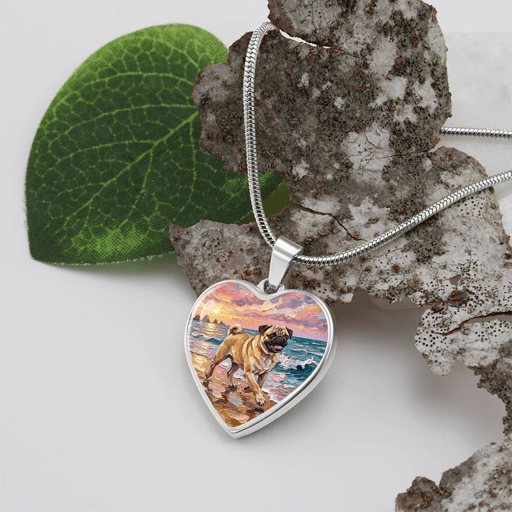 Summer Sunset - Fawn Pug Heart Necklace